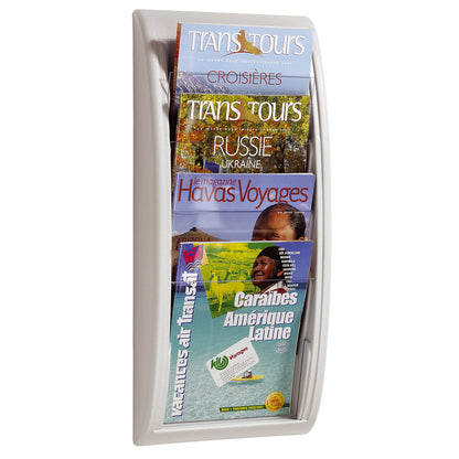Wall mounted brochure racks, 4 compartments for A4, light grey, pack of 2.