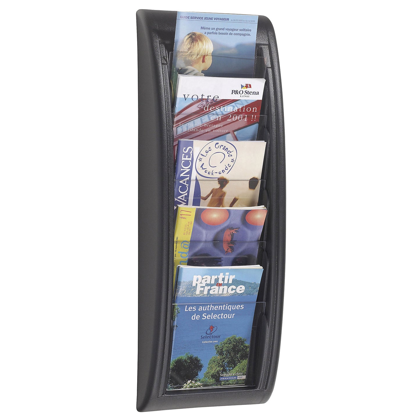 Wall mounted brochure racks, 5 compartments for size A5, black, pack of 2.