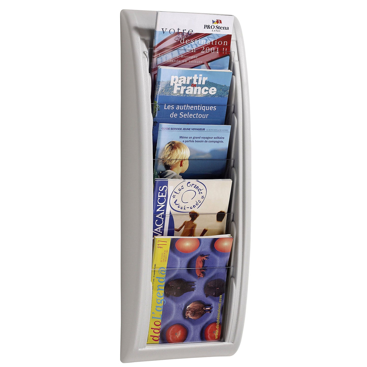 Wall mounted brochure racks, 5 compartments for size A5, light grey, pack of 2.