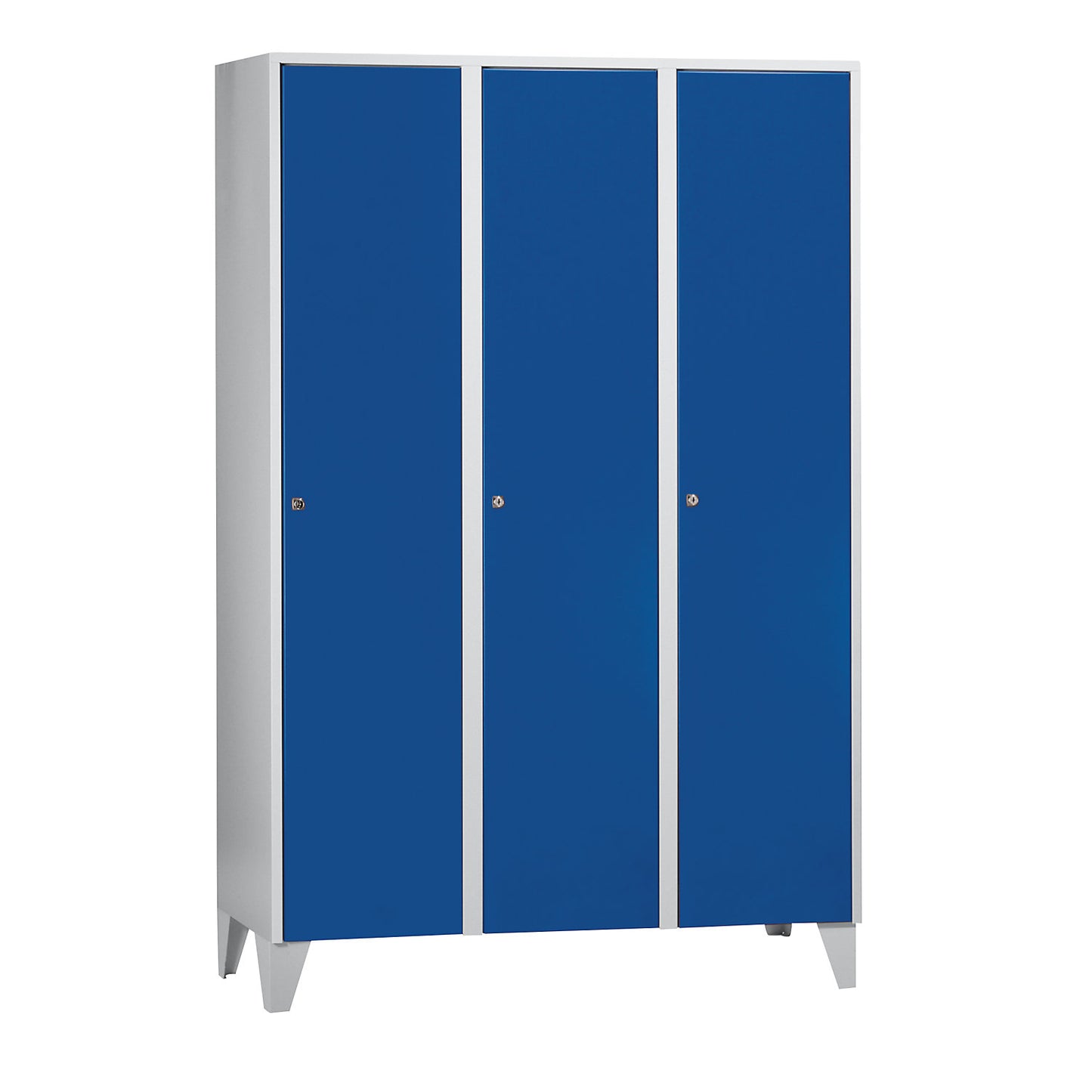 Munich locker, 3 compartments, light grey / gentian blue, W 1200 mm, with feet.