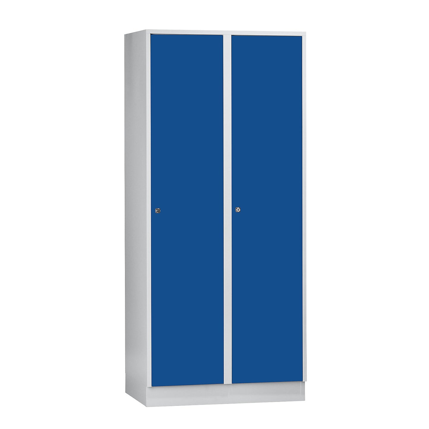 Munich locker, 2 compartments, light grey / gentian blue, W 800 mm, with base plinth.