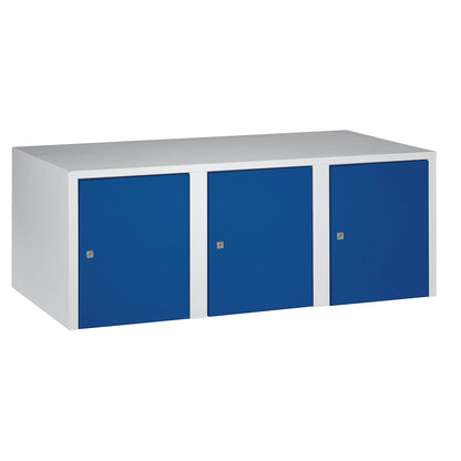 Munich add-on cupboard, 3 compartments, gentian blue, width 1200 mm.