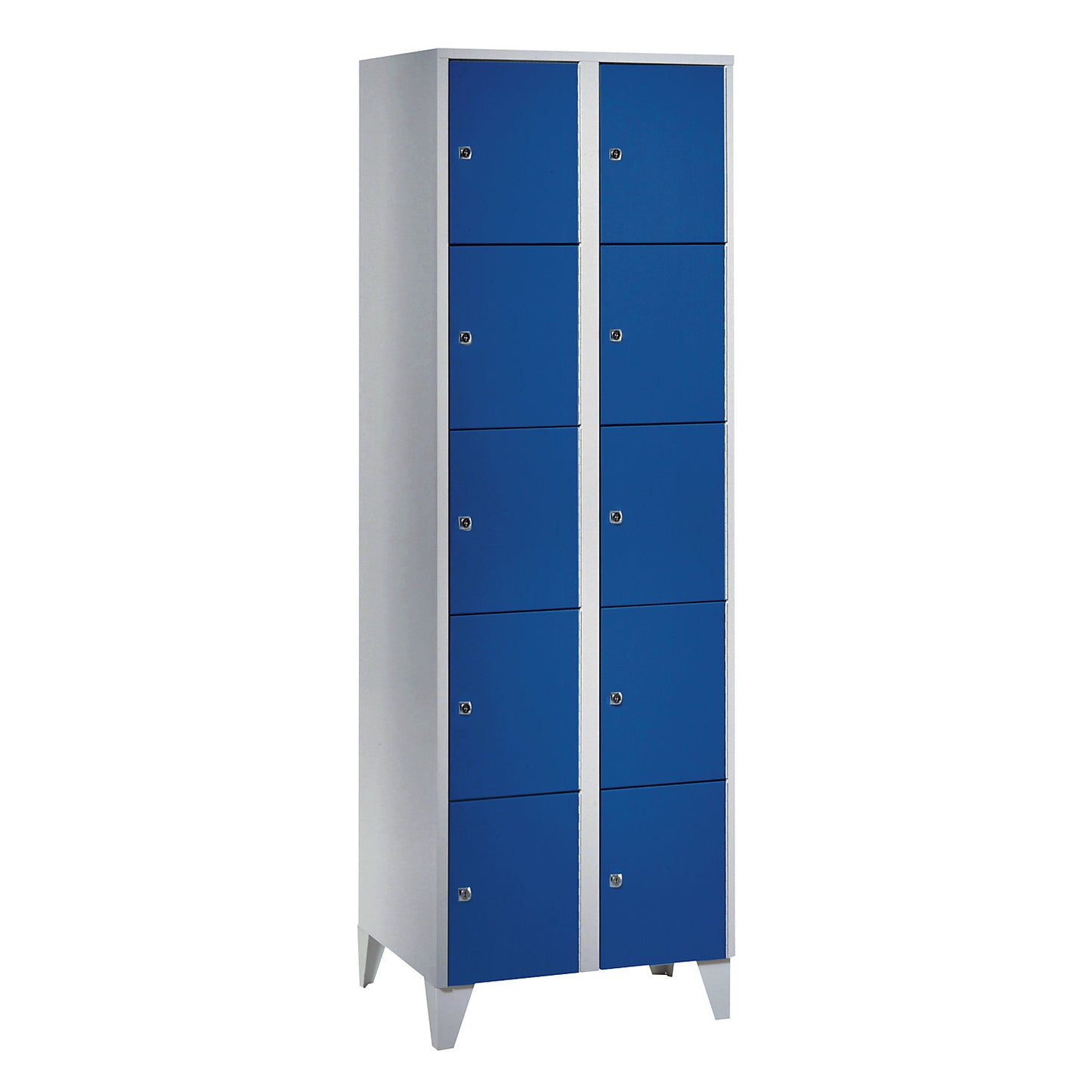 München 5-fold compartment locker, 2 compartments, light grey / gentian blue, W 600 mm, with feet.