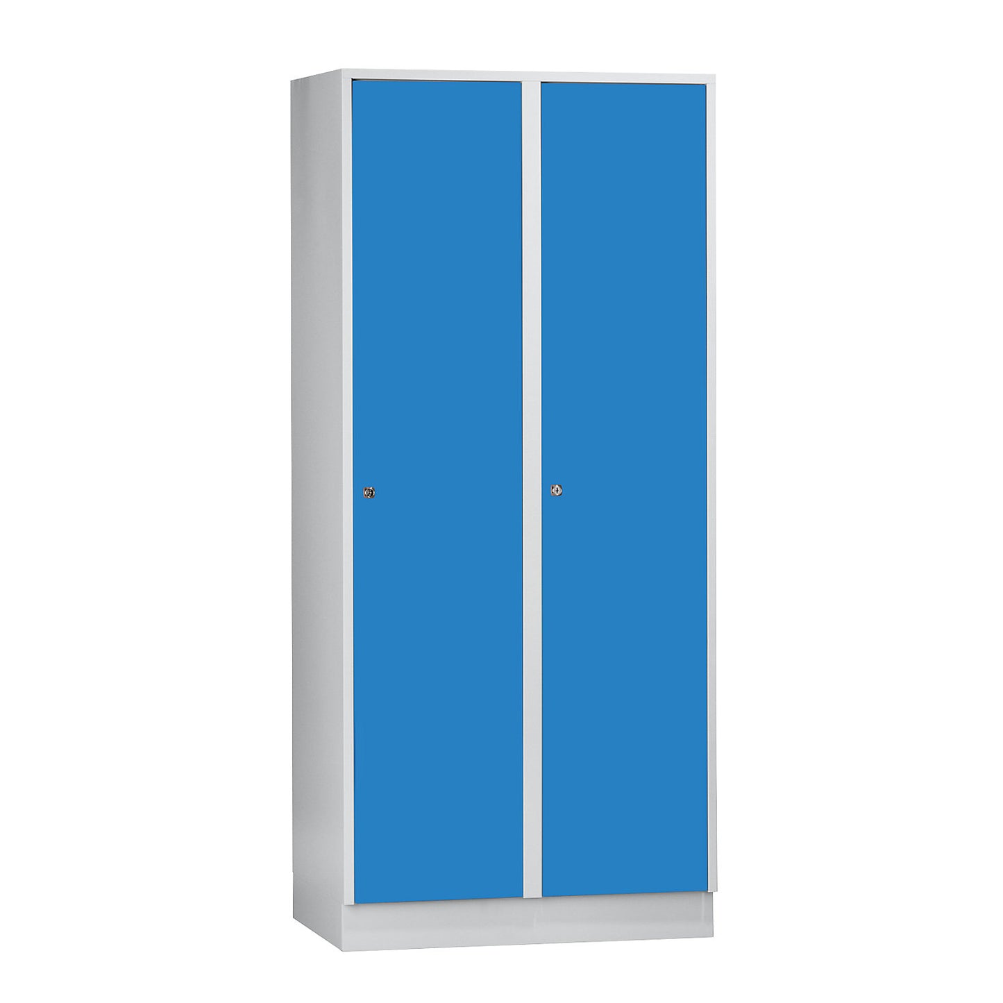 Munich locker, 2 compartments, light grey / light blue, W 800 mm, with base plinth.