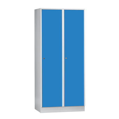 Munich locker, 2 compartments, light grey / light blue, W 800 mm, with base plinth.