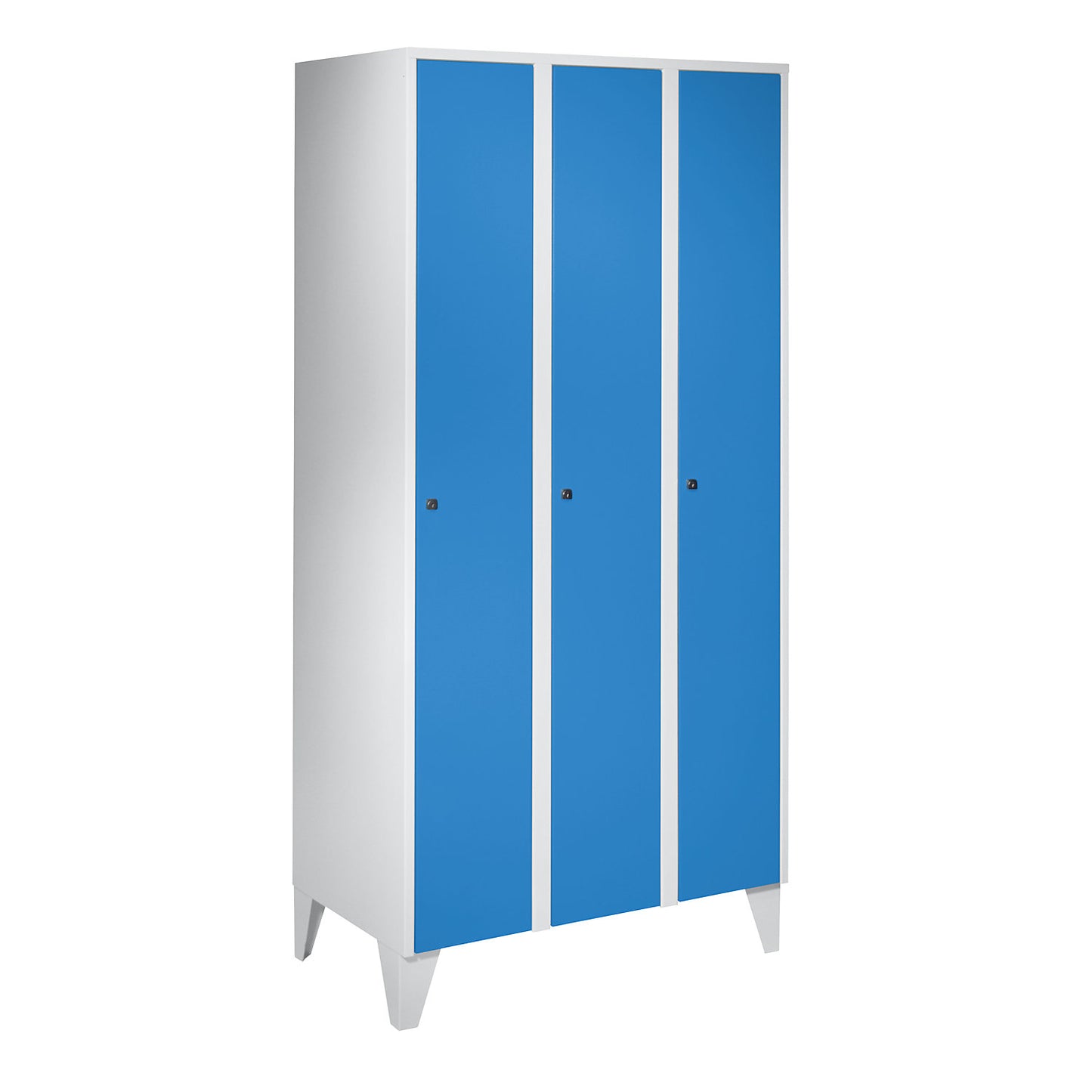 Munich locker, 3 compartments, light grey / light blue, W 900 mm, with feet.