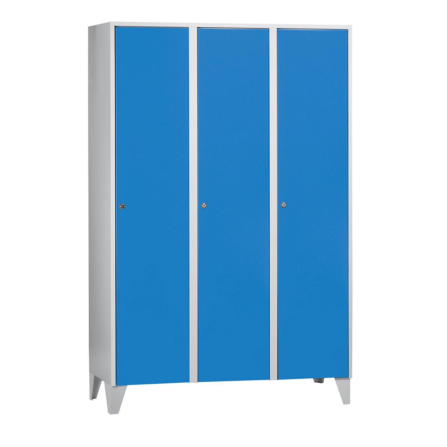 Munich locker, 3 compartments, light grey / light blue, W 1200 mm, with feet.
