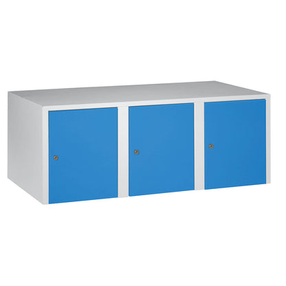 Munich add-on cupboard, 3 compartments, light blue, width 1200 mm.