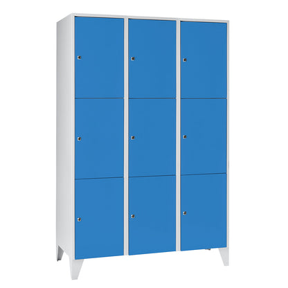 Munich 3-fold compartment locker, 3 compartments, width 1200 mm, light blue.