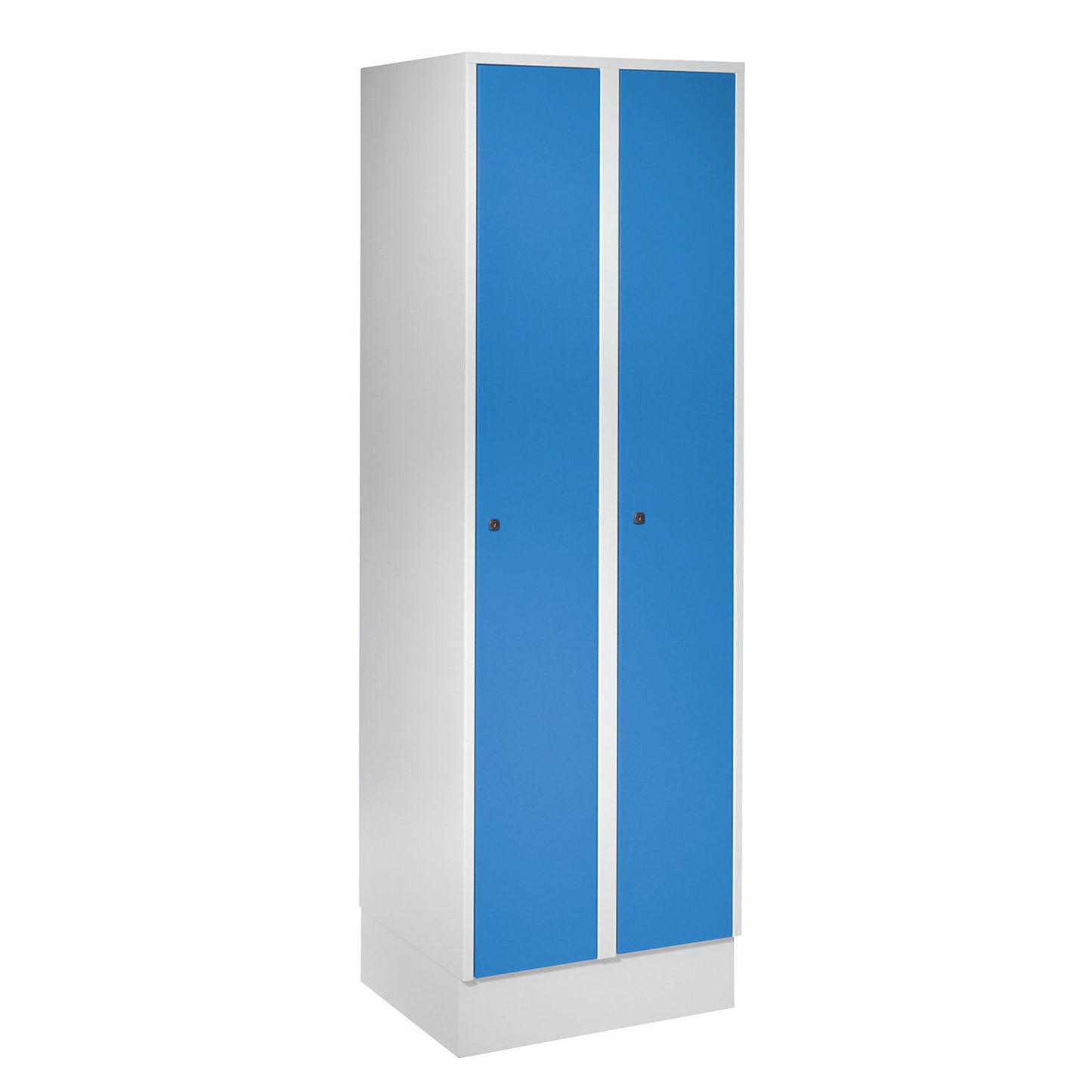 Munich locker, 2 compartments, light grey / light blue, W 600 mm, with base plinth.