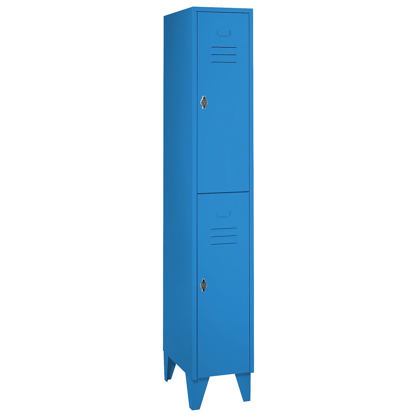 Berlin 2 double deck clothes locker, 1 compartment, light blue, width 300 mm, flat roof shape.
