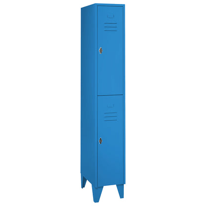 Berlin 2 double deck clothes locker, 1 compartment, light blue, width 300 mm, flat roof shape.