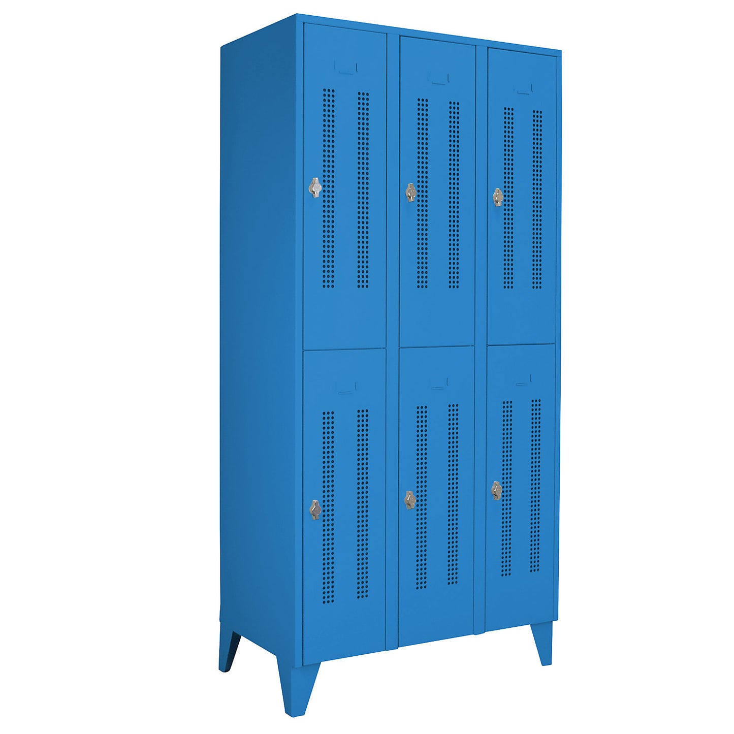 Berlin 1 double deck clothes locker, 3 sections, light blue, width 900 mm, 6 compartments.