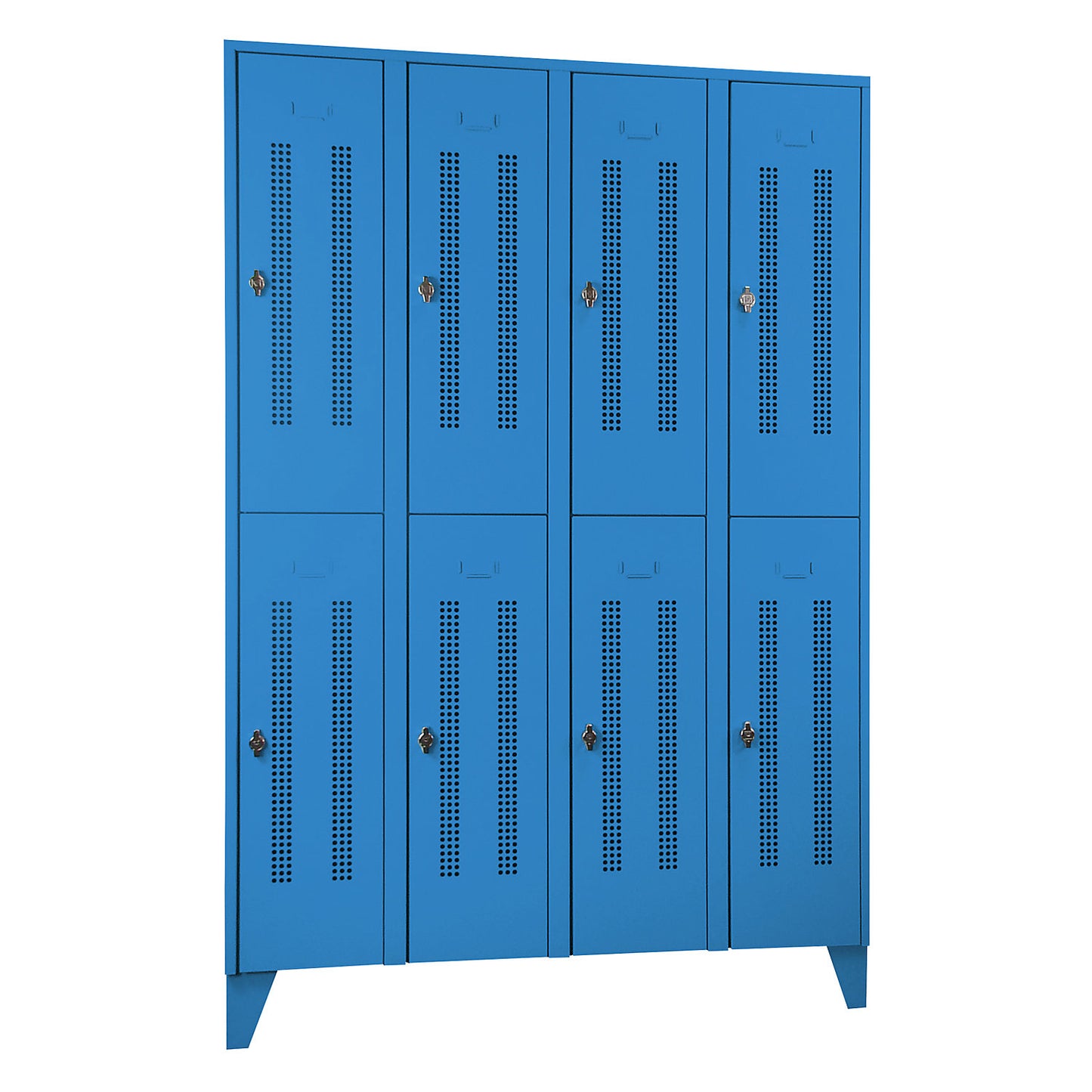 Berlin 1 double deck clothes locker, 4 sections, light blue, width 1200 mm, 8 compartments.