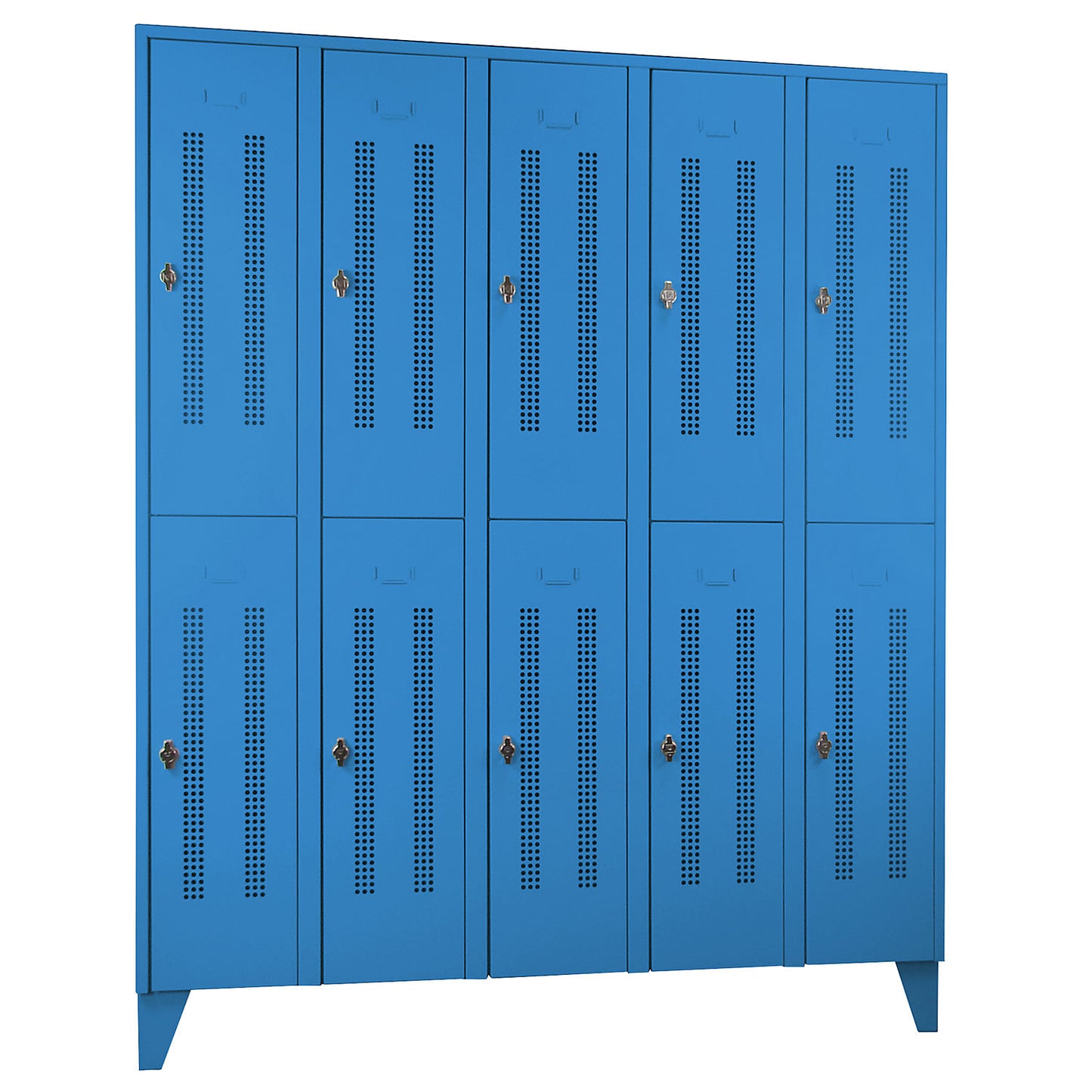 Berlin 1 double deck clothes locker, 5 sections, light blue, width 1500 mm, 10 compartments.
