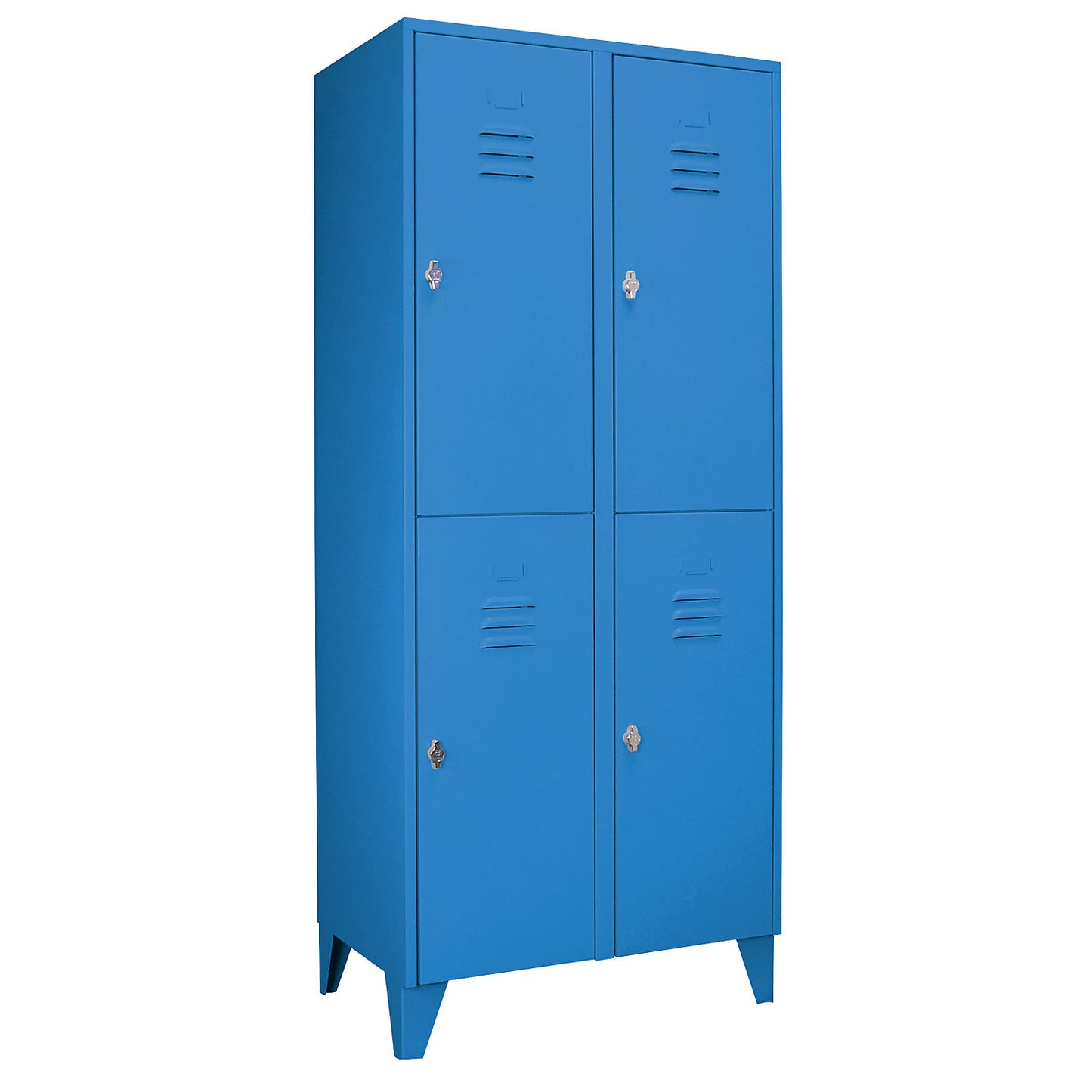 Berlin 2 double deck clothes locker, 2 compartments, light blue, width 800 mm, flat roof shape.