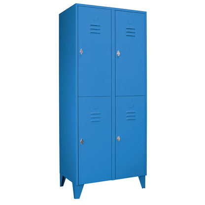 Berlin 2 double deck clothes locker, 2 compartments, light blue, width 800 mm, flat roof shape.