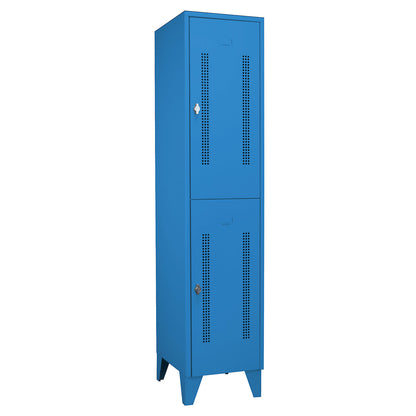 Berlin 1 double deck clothes locker, 1 section, light blue, width 400 mm, 2 compartments.