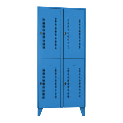 Berlin 1 double deck clothes locker, 2 sections, light blue, width 800 mm, 4 compartments.