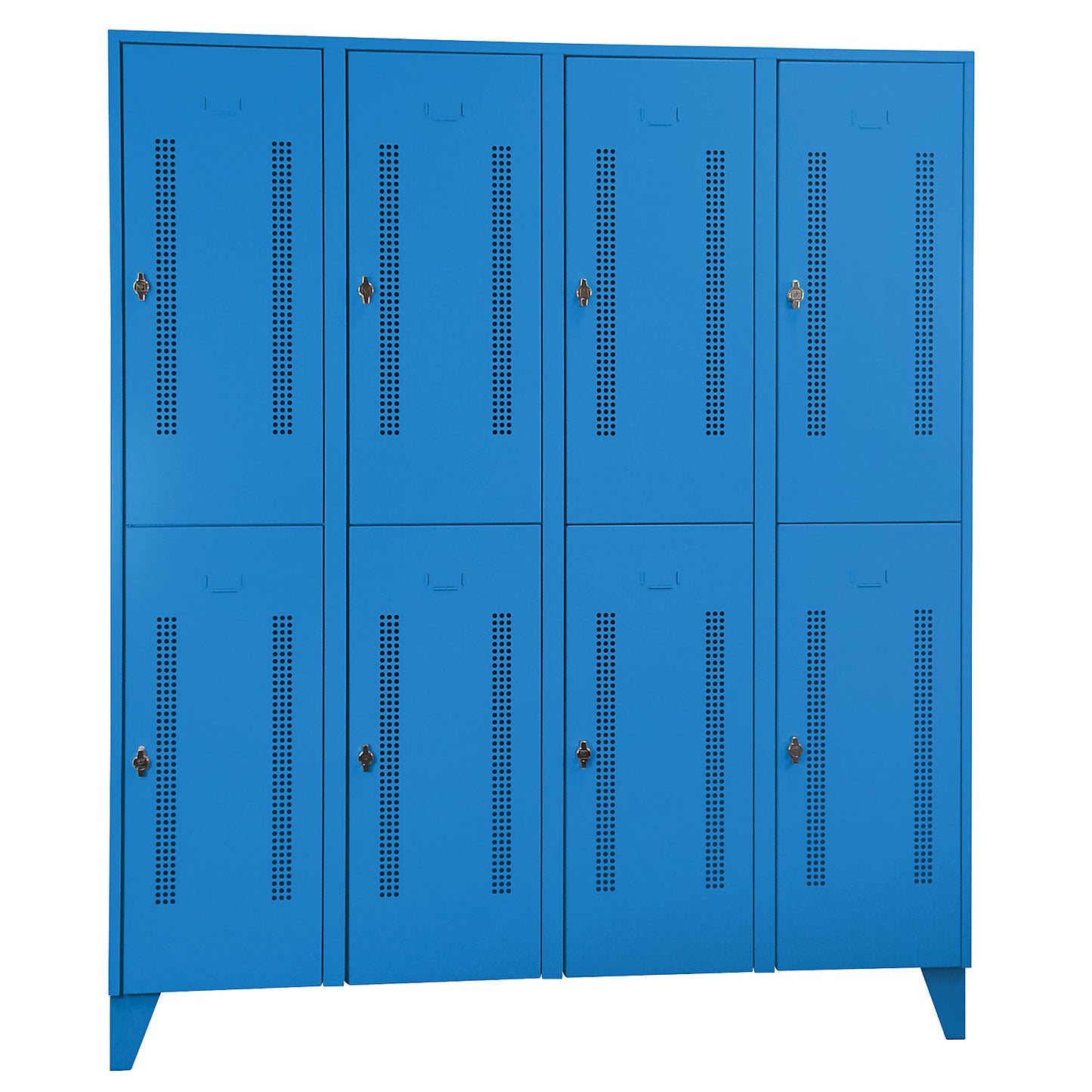 Berlin 1 double deck clothes locker, 4 sections, light blue, width 1600 mm, 8 compartments.