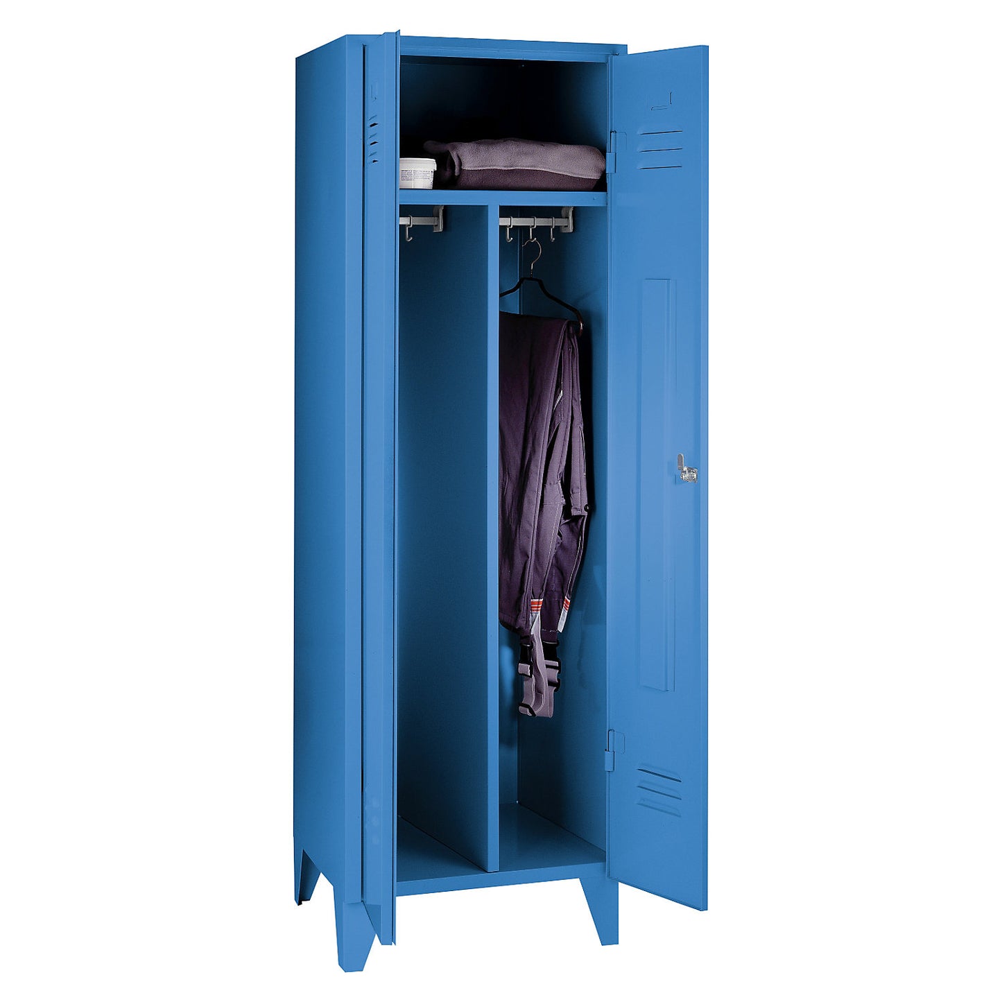 Berlin 2 clean and dirty locker, centre divider, 1 compartment, light blue, width 600 mm.