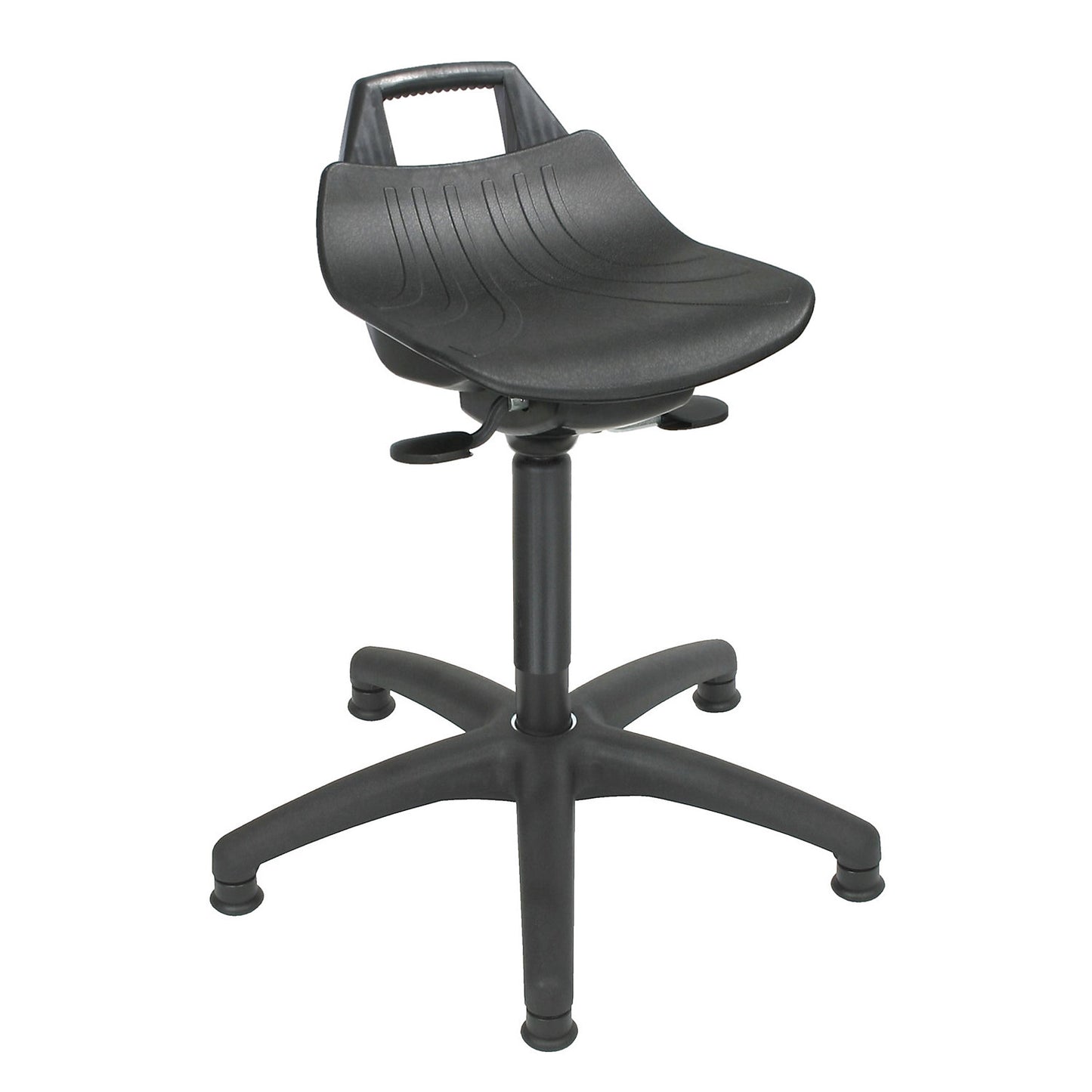 Stool with gas-lift height adjustment, with glides, hard plastic seat in black.