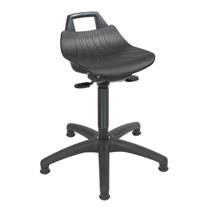 Stool with gas-lift height adjustment, with glides, hard plastic seat in black.