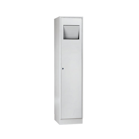Laundry cupboard, with self-closing access flap, light grey RAL 7035.