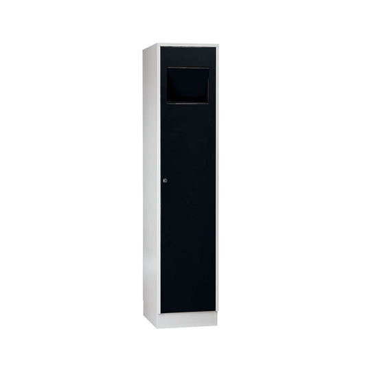 Laundry cupboard, with self-closing access flap, jet black RAL 9005.