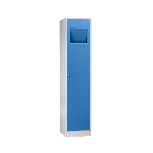Laundry cupboard, with self-closing access flap, light blue RAL 5012.