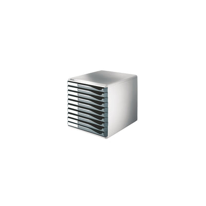 Storage unit, mail and form set, housing: grey, dark grey drawers, 10 drawers.