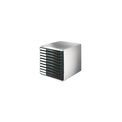 Storage unit, mail and form set, housing: grey, black drawers, 10 drawers.