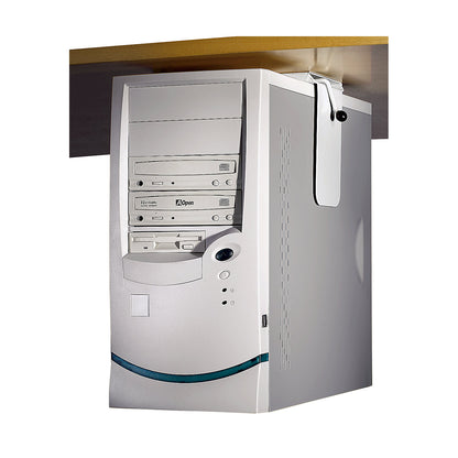 PC holder for mounting under tabletop, max. load capacity 40 kg, light grey RAL 7035.