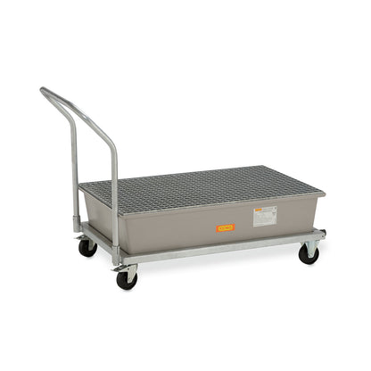 Mobile GRP sump tray, with steel grate, LxWxH 1520 x 860 x 1080 mm.