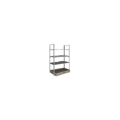 Drum and small container shelf unit, with GRP sump tray for 150 l, 3 mesh grid shelves and drum supports.