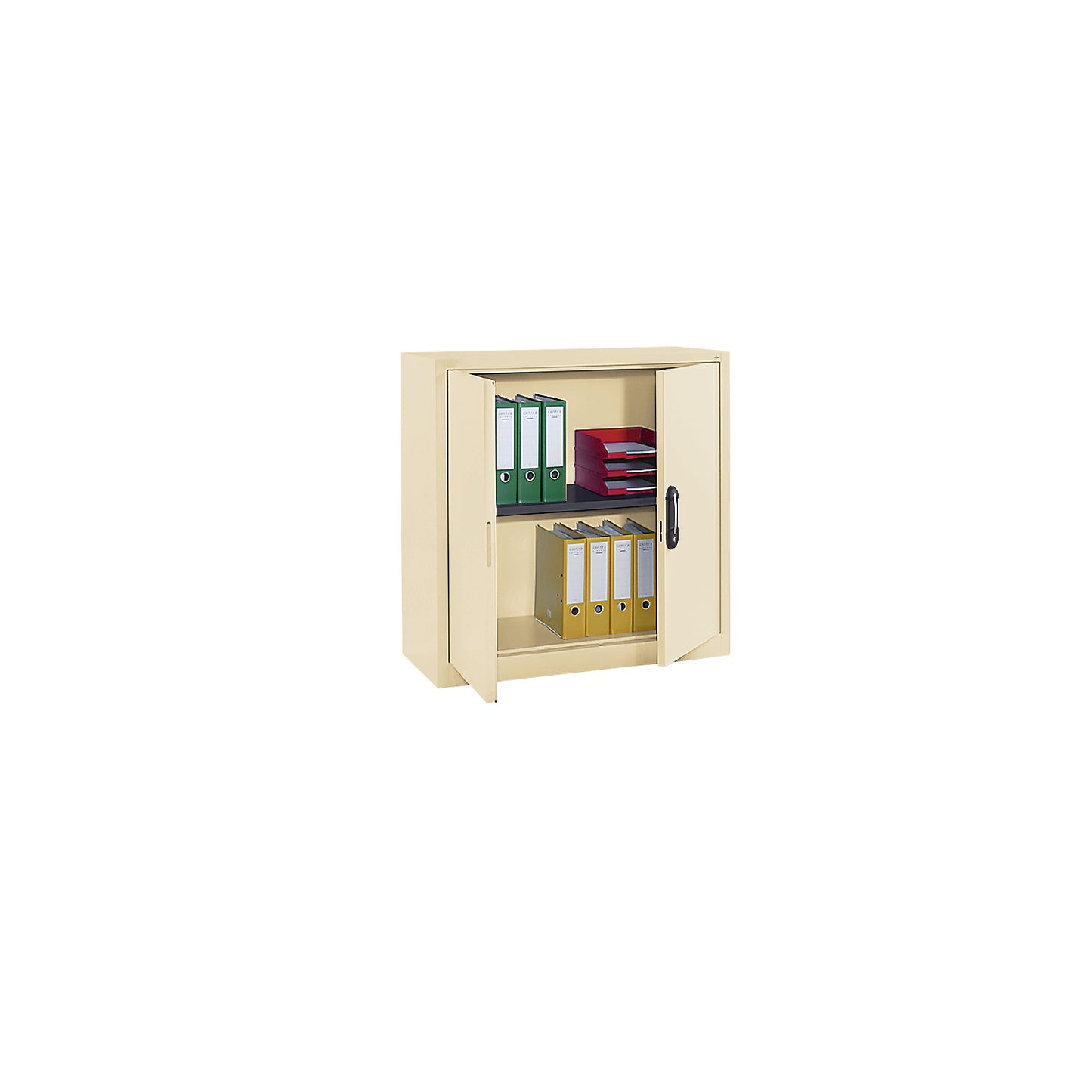 Steel cupboard with hinged doors, HxWxD 1000 x 1000 x 420 mm, light ivory.