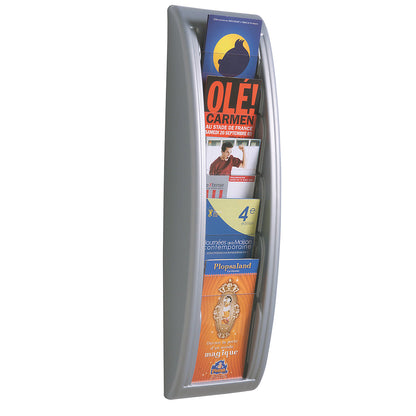 Wall mounted brochure racks, 5 compartments for 1/3 A4, aluminium silver, pack of 2.