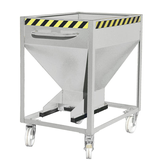 Dispensing hopper, funnel head, mobile, capacity 0.375 m³, galvanised.