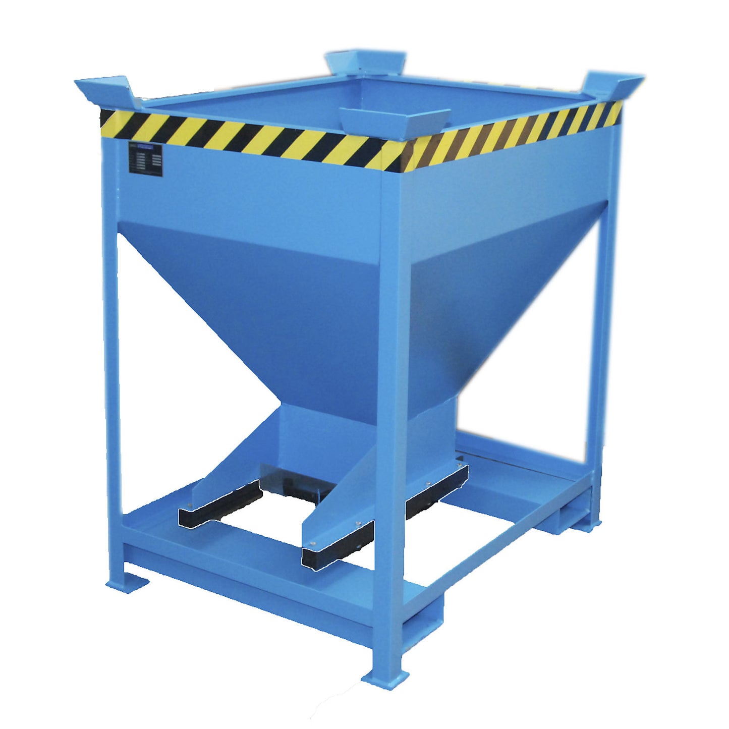Dispensing hopper, funnel head, stationary with forklift pockets, capacity 0.375 m³, light blue.