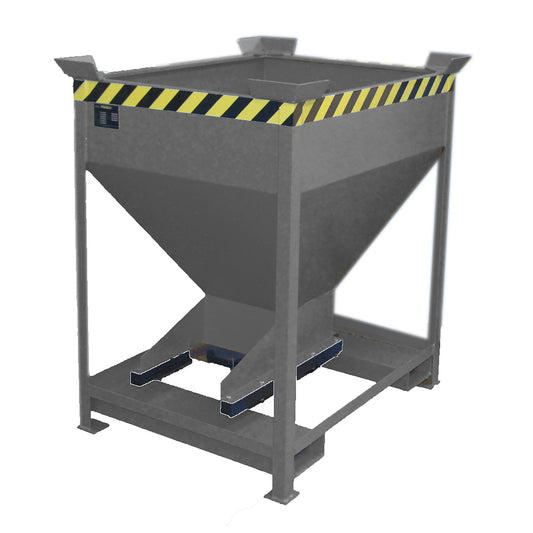 Dispensing hopper, funnel head, stationary with forklift pockets, capacity 0.375 m³, mouse grey.