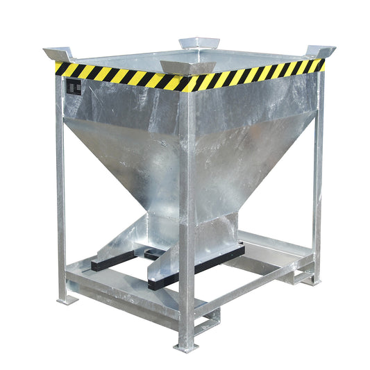 Dispensing hopper, funnel head, stationary with forklift pockets, capacity 0.375 m³, galvanised.