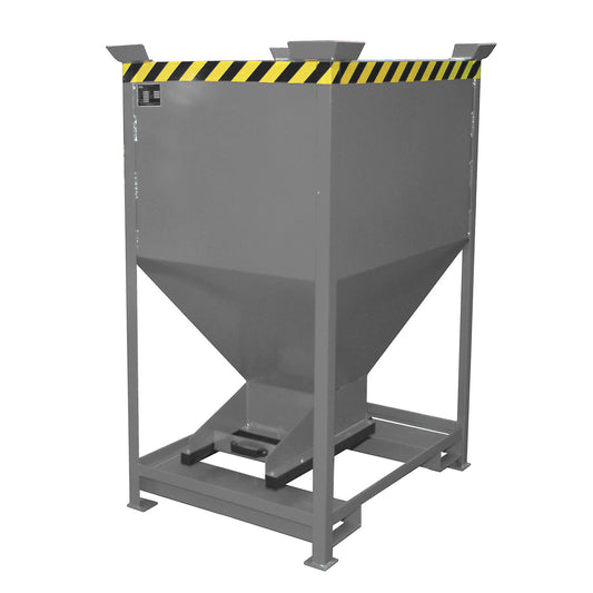 Dispensing hopper, funnel head, stationary with forklift pockets, capacity 0.6 m³, mouse grey.
