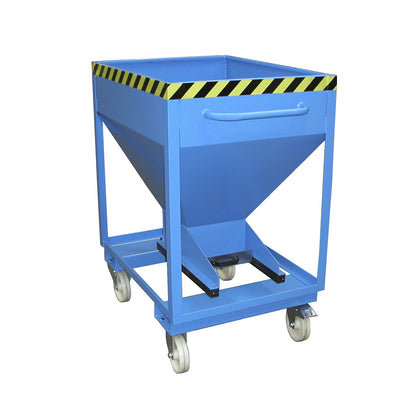 Dispensing hopper, funnel head, mobile with forklift pockets, capacity 0.375 m³, light blue.