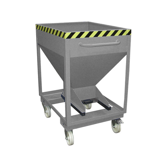 Dispensing hopper, funnel head, mobile with forklift pockets, capacity 0.375 m³, mouse grey.