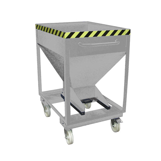 Dispensing hopper, funnel head, mobile with forklift pockets, capacity 0.375 m³, galvanised.