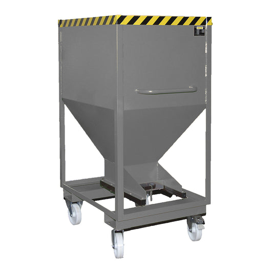 Dispensing hopper, funnel head, mobile with forklift pockets, capacity 0.6 m³, mouse grey.
