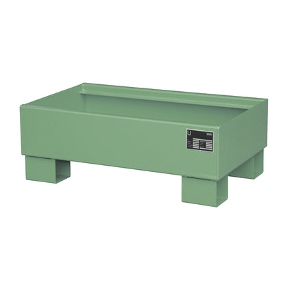 Steel sump tray, LxWxH 800 x 500 x 290 mm, painted fir green RAL 6011, without grate.