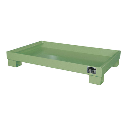 Steel sump tray, LxWxH 800 x 1300 x 205 mm, painted fir green RAL 6011, without grate.