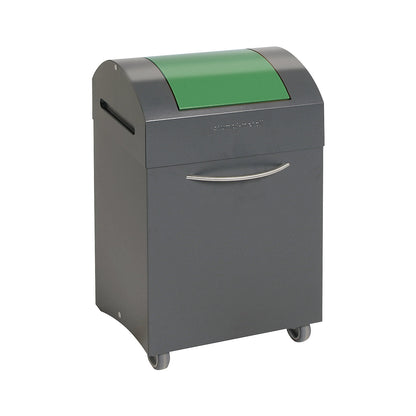 Recyclable waste collector, flame extinguishing, WxD 380 x 320 mm, capacity 45 l, traffic green flap.