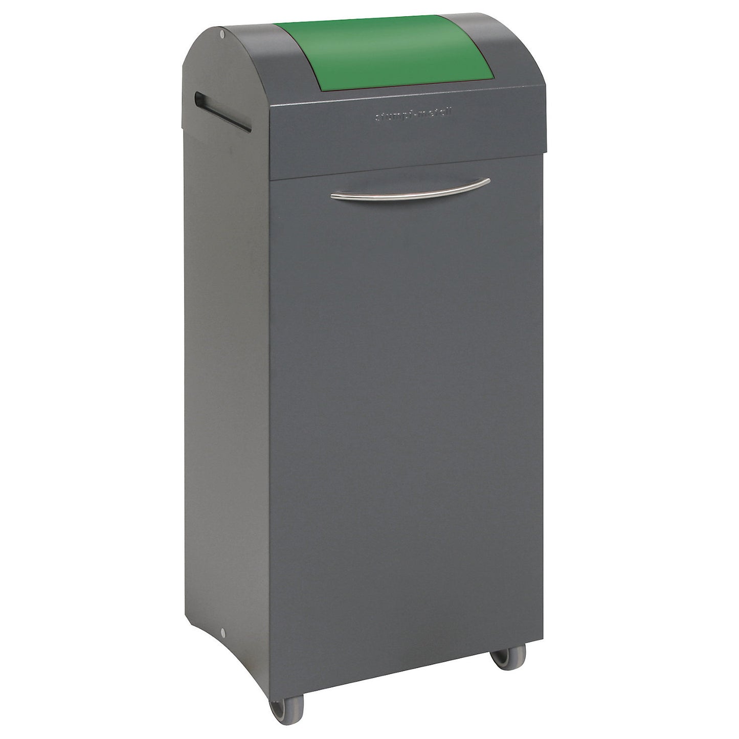 Recyclable waste collector, flame extinguishing, WxD 380 x 320 mm, capacity 75 l, traffic green flap.